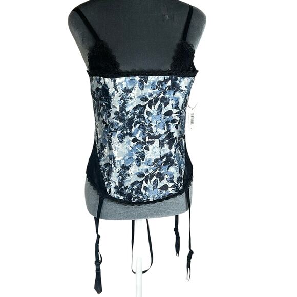Adore Me- Medium- Floral Corset with straps and garter clips- blue black NWT - Picture 1 of 7